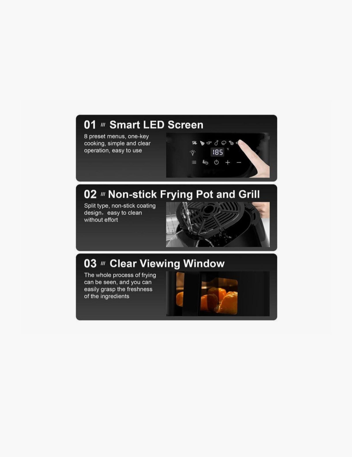 ROYALTY LINE, Friggitrice Digitale ad Aria XL 3,5L 1200W - Cucina Sana con 80% di Grassi in meno, Touch Screen ergonomico, Cestello Antiaderente Removibile, Ideale per Famiglie, Nero