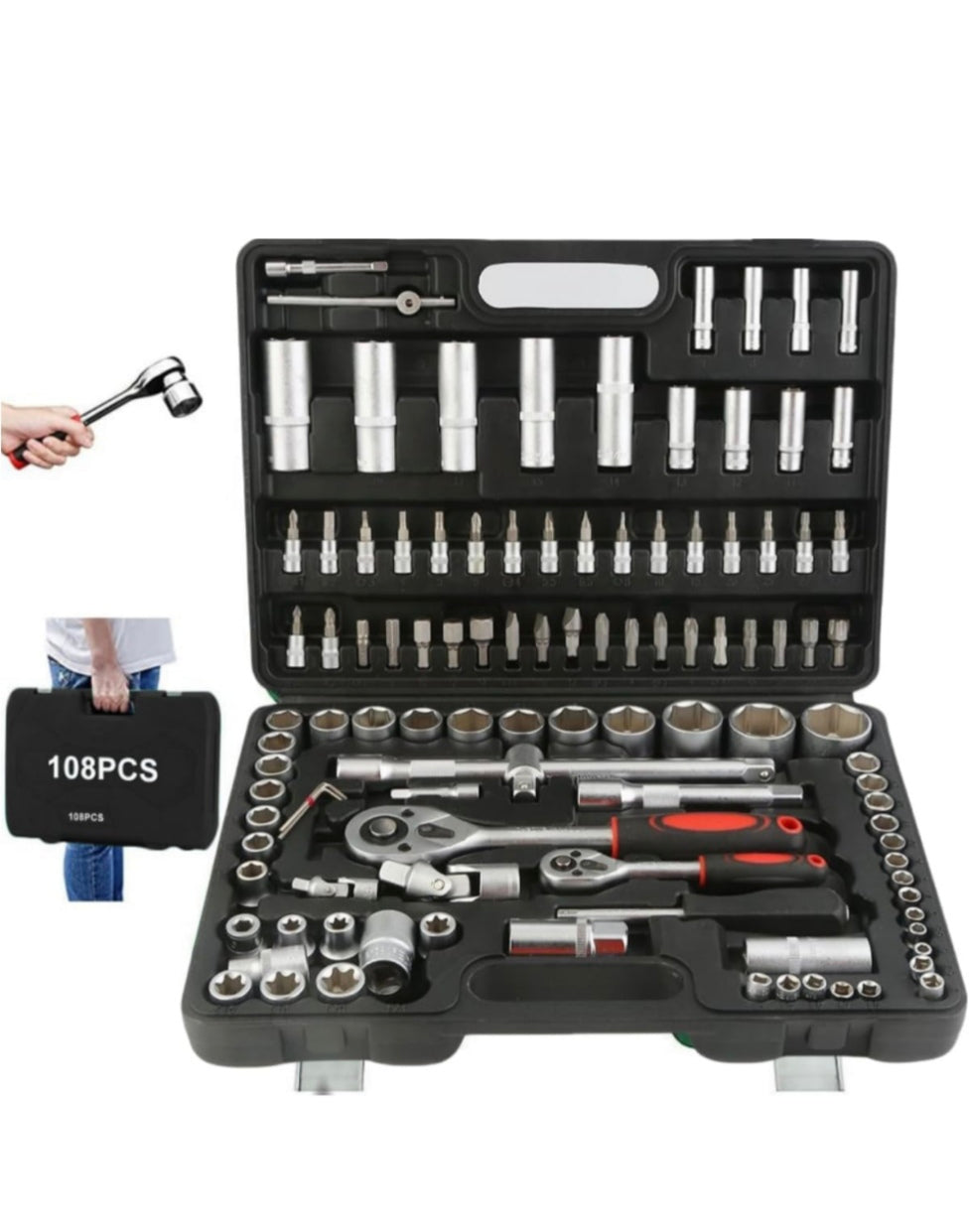 ETLIFE Set di attrezzi per meccanici di auto - Set di chiavi professionali per riparazione. Set di chiavi a cricchetto a testa in lotto (108 PCS Strumento di presa meccanico per auto)