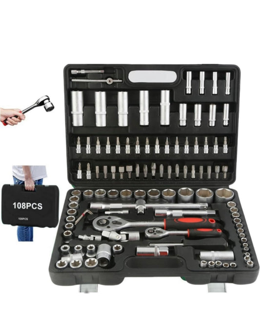ETLIFE Set di attrezzi per meccanici di auto - Set di chiavi professionali per riparazione. Set di chiavi a cricchetto a testa in lotto (108 PCS Strumento di presa meccanico per auto)