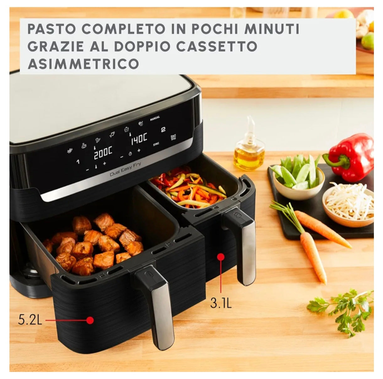 Moulinex Dual Easy Fry, Friggitrice Ad Aria Con Doppio Cestello XL, 8.3 Litri, C.